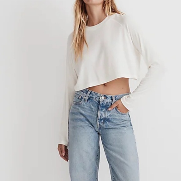Madewell Tops - Madewell MWL Lighthouse Cream Off White Super Crop Ribbed Raglan Top XL